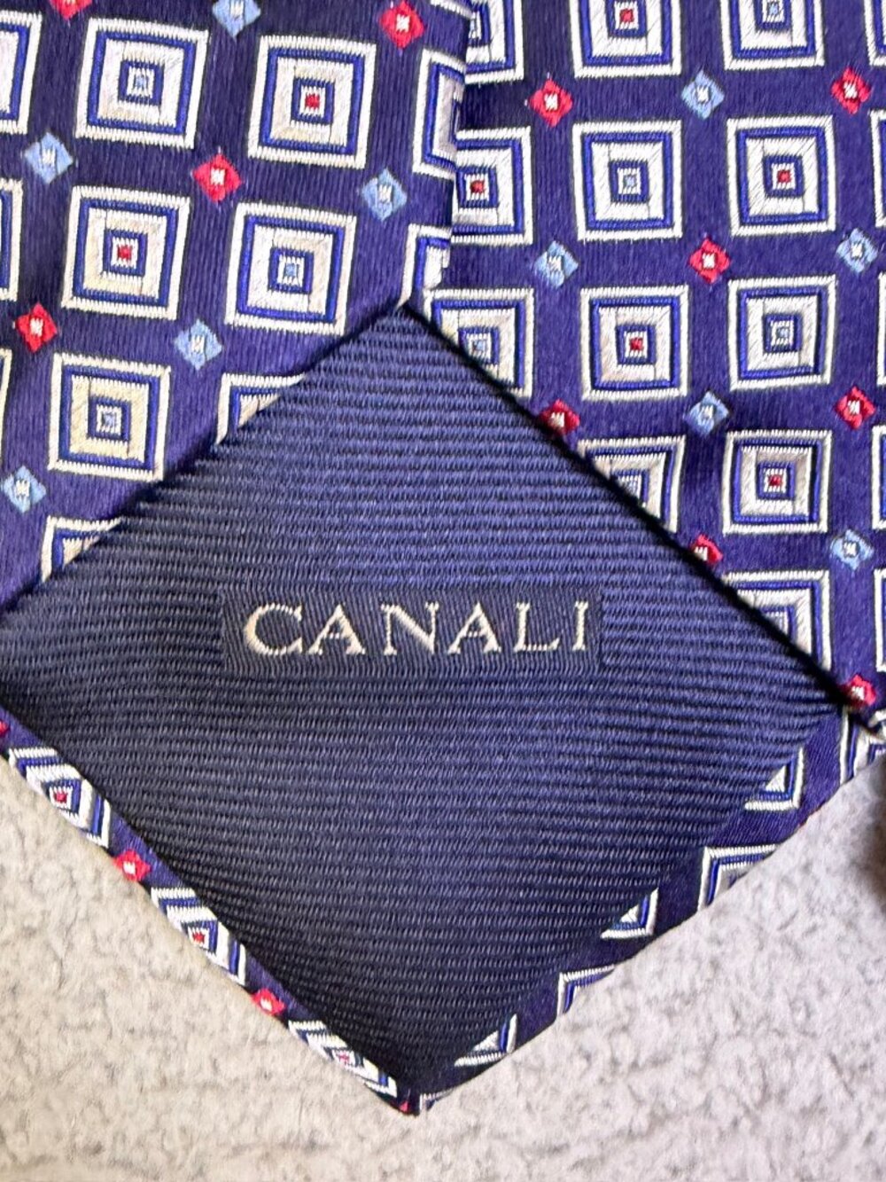 Canali Tie Mens Blue White Red Geometric Silk Business Dressy Made in Italy